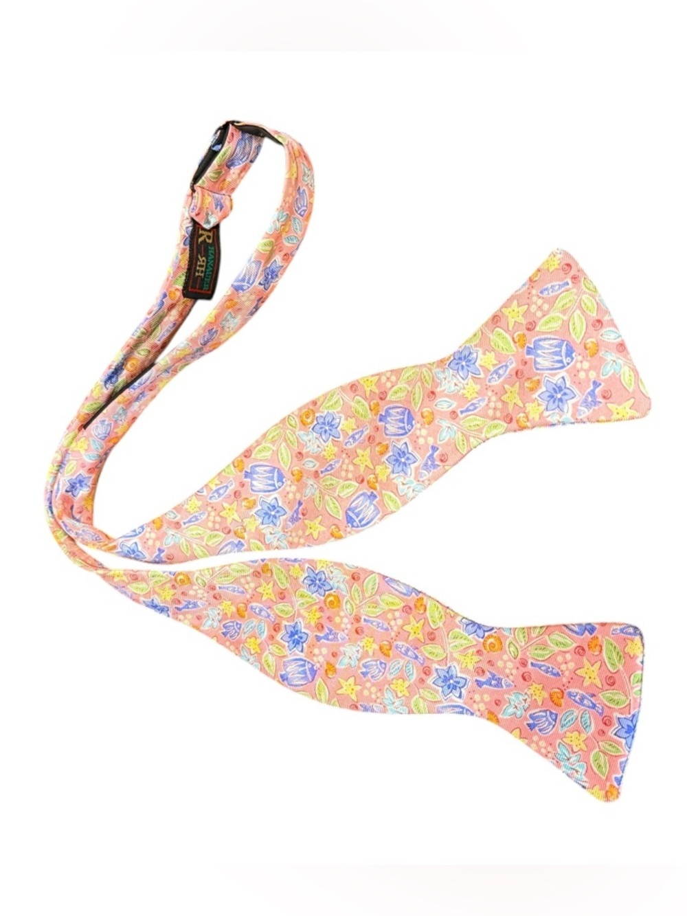 R Hanauer 100% Silk Self Tie Bow Tie Pink Floral Botanical Handmade USA